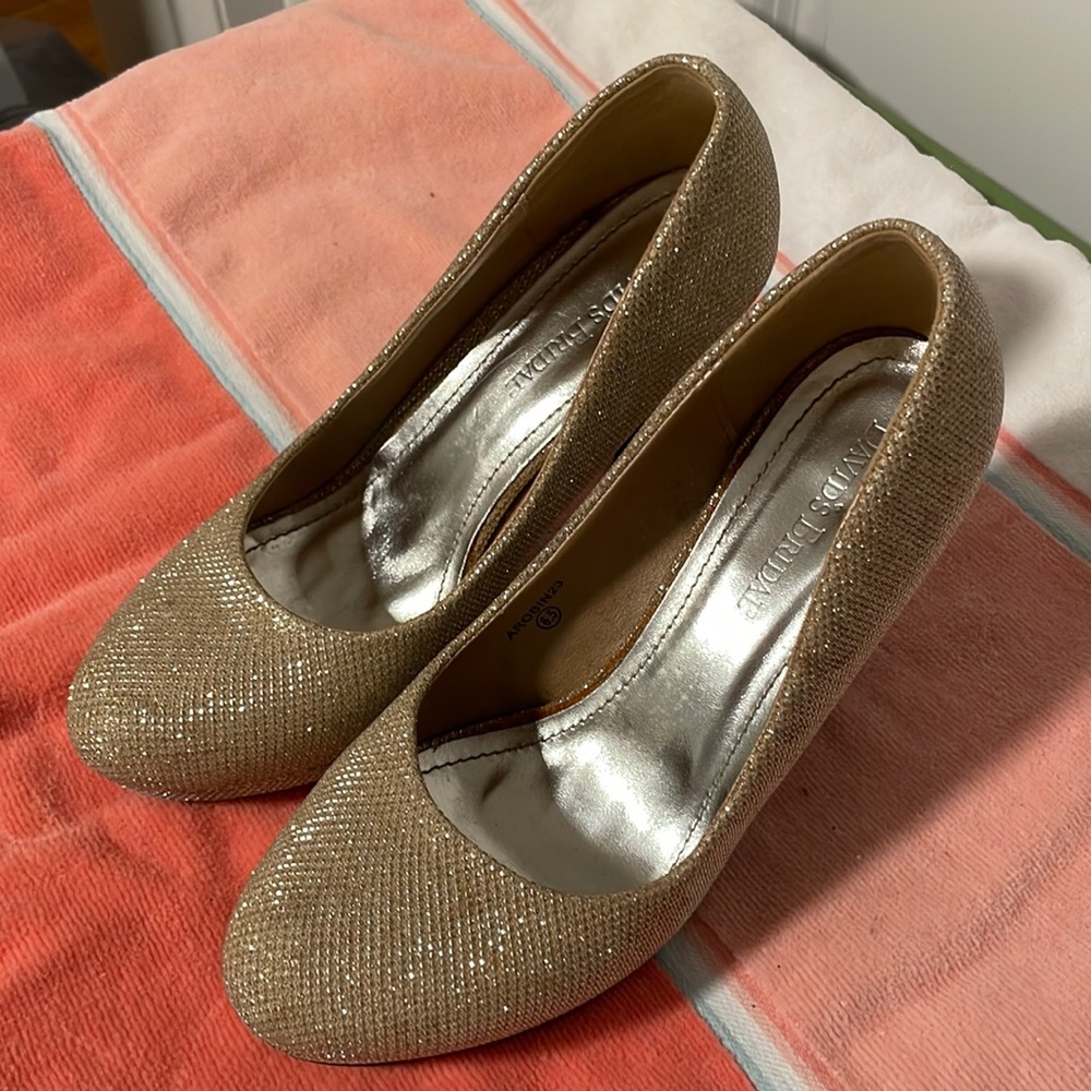 David’s Bridal gold sparkle high heel